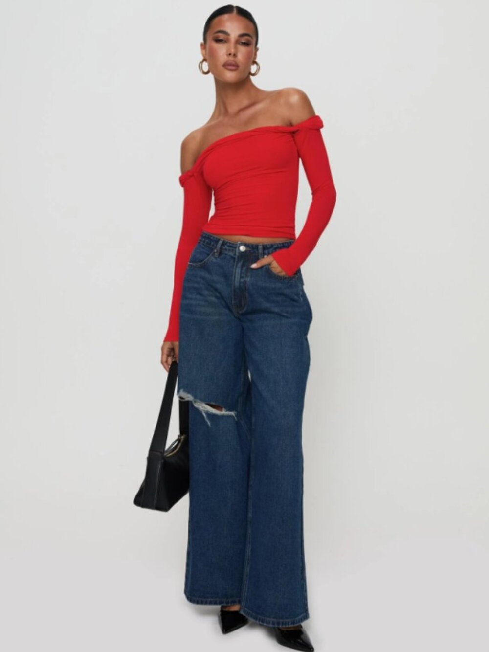 Princess Polly Naylor Rip Wide Leg Jeans Dark Blue Wash Size 4 Distressed New